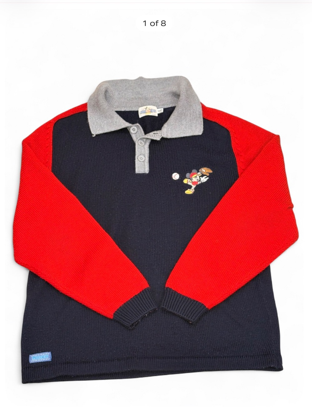 Vintage 90s Disney Mickey Mouse Baseball Colorblock Polo Sweater 160